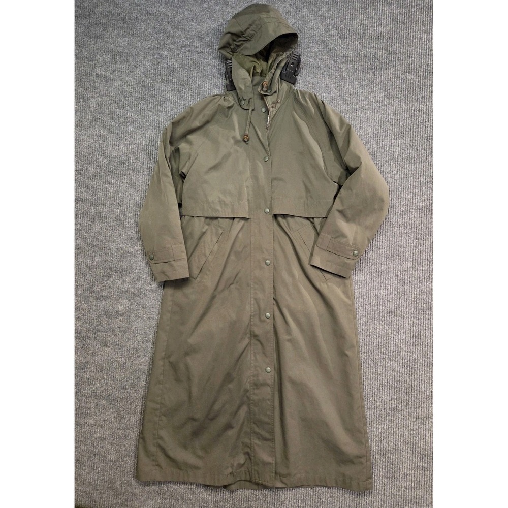 Vtg LL Bean Women's Rain Trench Coat Long Full Length Vented Olive Green Size PS